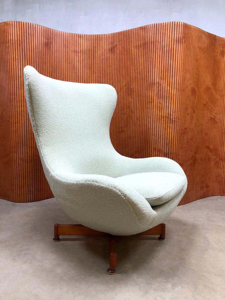 vintage draaifauteuil wingback chair egg chair ploeg stof fabric