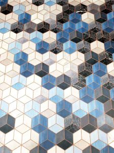 vinyl blue 3D cubes marble look carpet vinyl tapijt blauwe kubus 3D effect marmer Tarkett vloerkleed