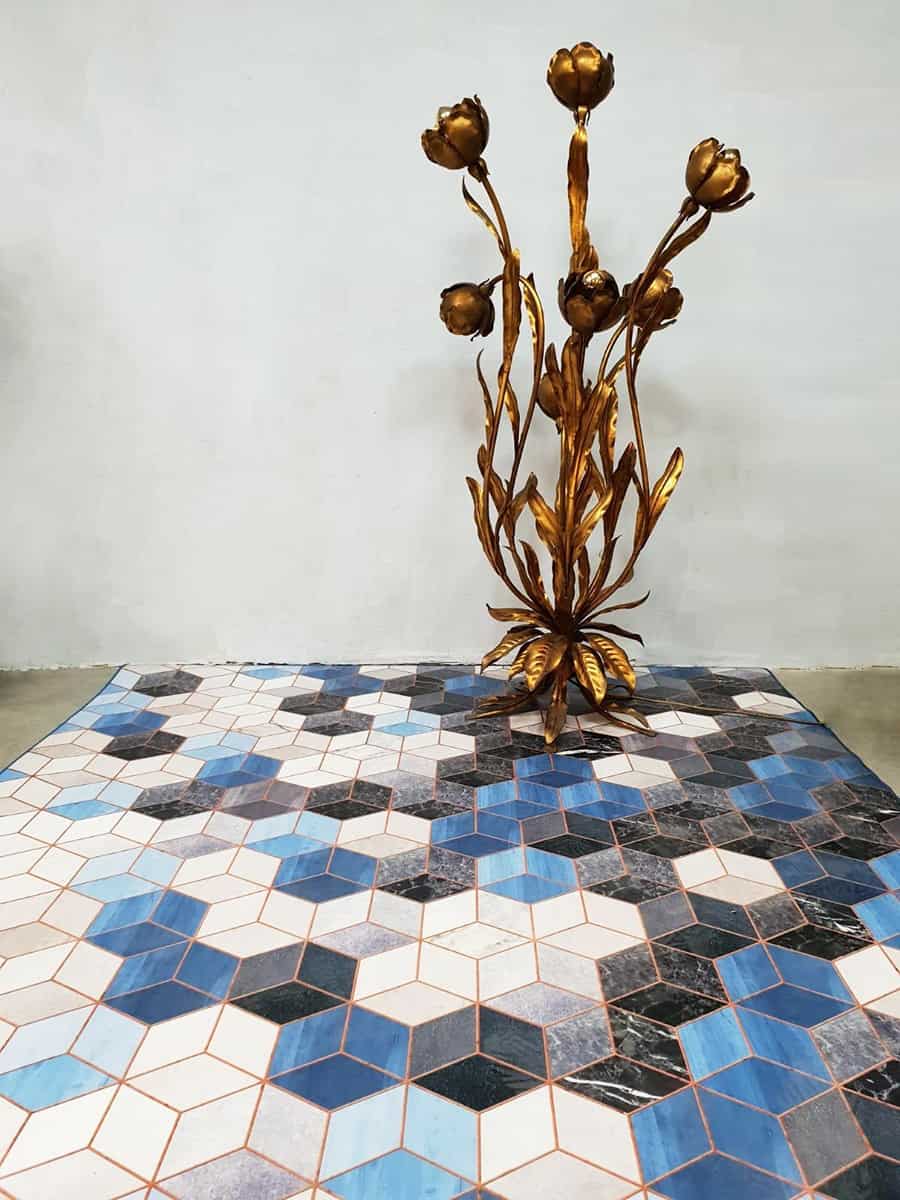 biologisch Kiezen Mammoet Vinyl carpet tapijt vloerkleed 'blue cubes marble' Tarkett | Bestwelhip