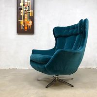 vintage design wingback chair swivel chair oorfauteuil draaibaar blue velvet