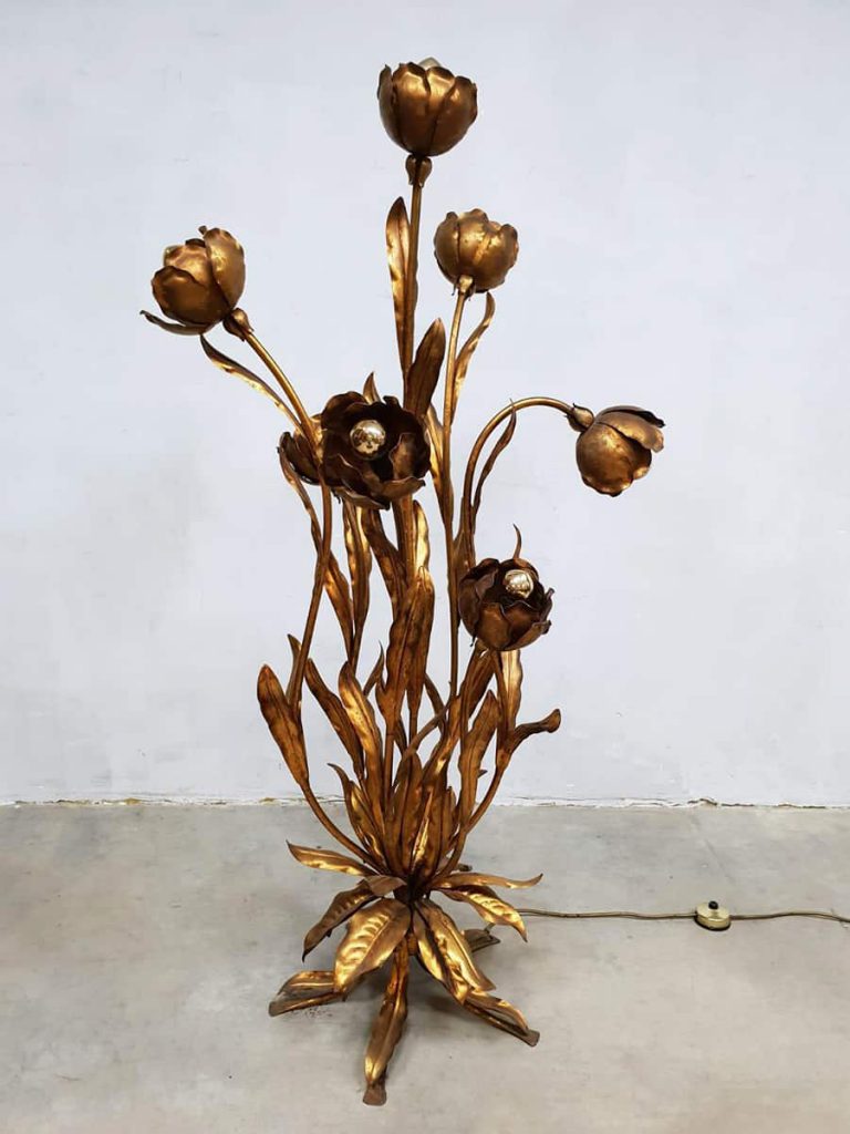 Midcentury modern flower floor lamp gold gilded vloerlamp
