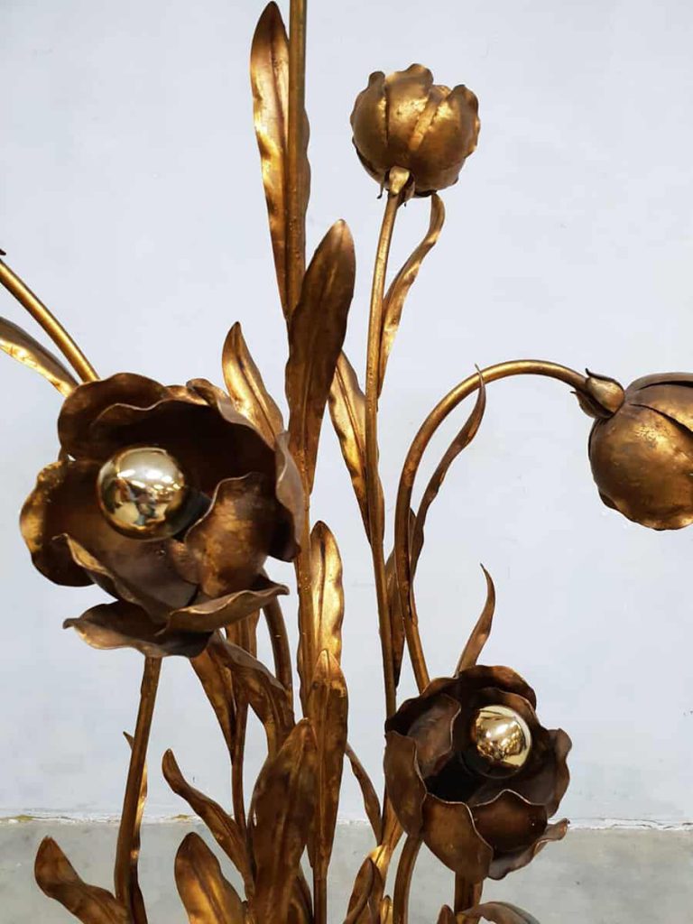 Midcentury modern flower floor lamp gold gilded vloerlamp Bestwelhip