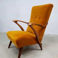 vintage arm chair Danish design lounge fauteuil gold velvet