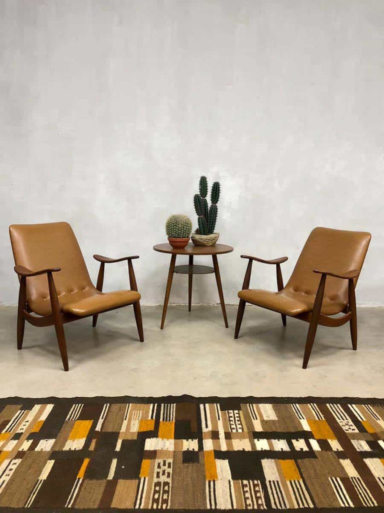 Lounge fauteuil skai leather vintage dutch design webe louis van teeffelen