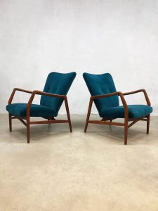 Danish vintage design arm chairs lounge chair blue velvet Finn Juhl style