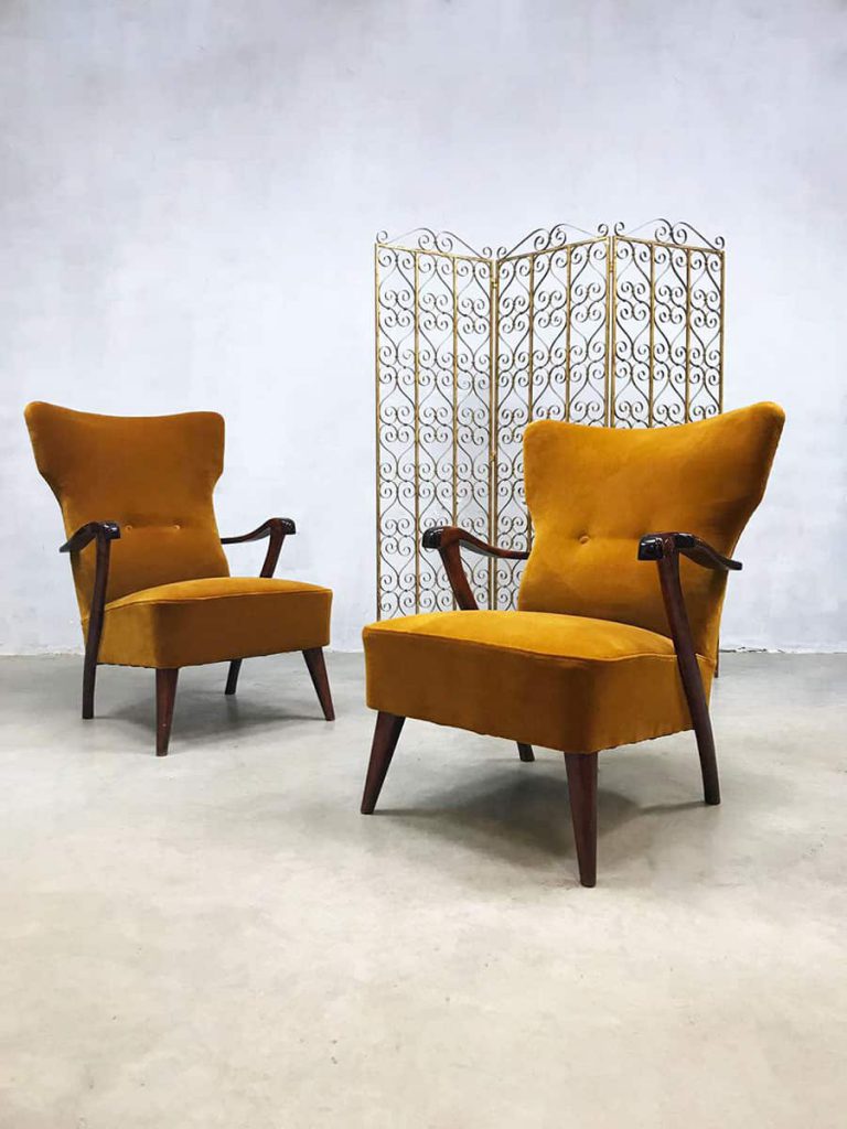 Midcentury modern wingback chairs lounge fauteuils Dutch design A. A. Patijn