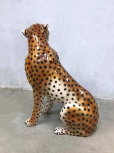 Vintage Italian ceramic cheetah tiger tijger keramiek statue sculpture beeld