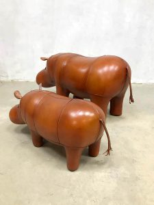 Vintage design leather Hippo ottoman voetenbank by Dimitri Omersa leren nijlpaard art object