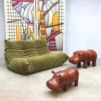 Dimitri Omersa ottoman leather hippo vintage voetenbank nijlpaard leer