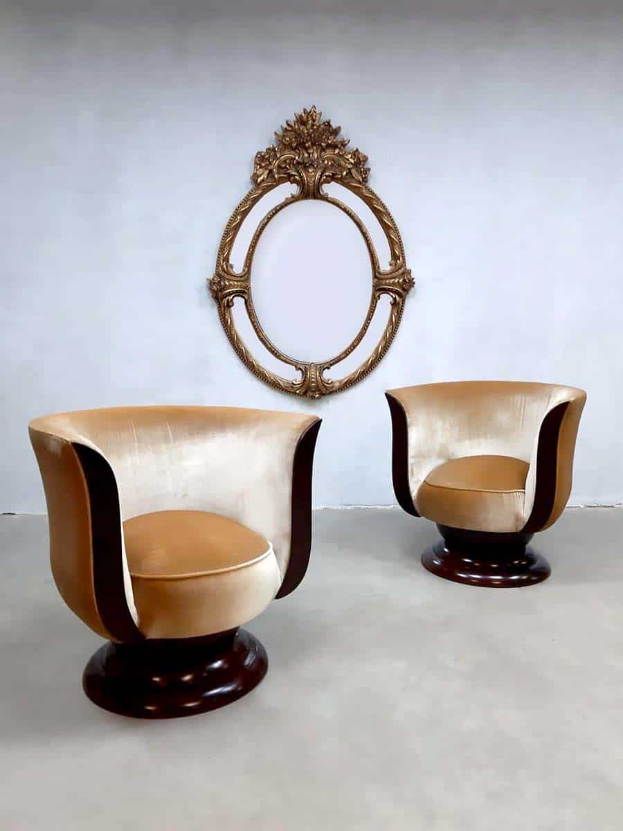 Art deco lounge chairs tulp stoel hotel 'Le Malandre' model Depose | Bestwelhip