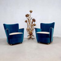 Vintage design armchairs velvet blue cocktail stoelen club chair