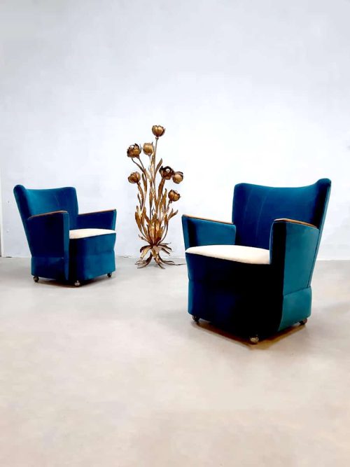 Midcentury design armchairs cocktail club fauteuils 'ocean blue'