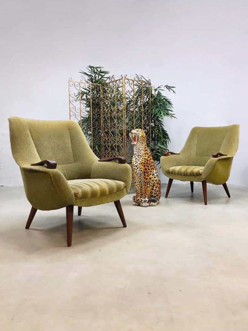 Vintage Danish design armchairs lounge fauteuils teddy green Vintage Dutch design easy chair arm chairs lounge fauteuils
