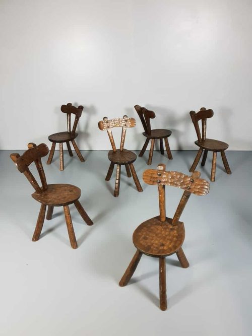 Vintage brutalist sculptured oak chairs stoelen Alexandre Noll style