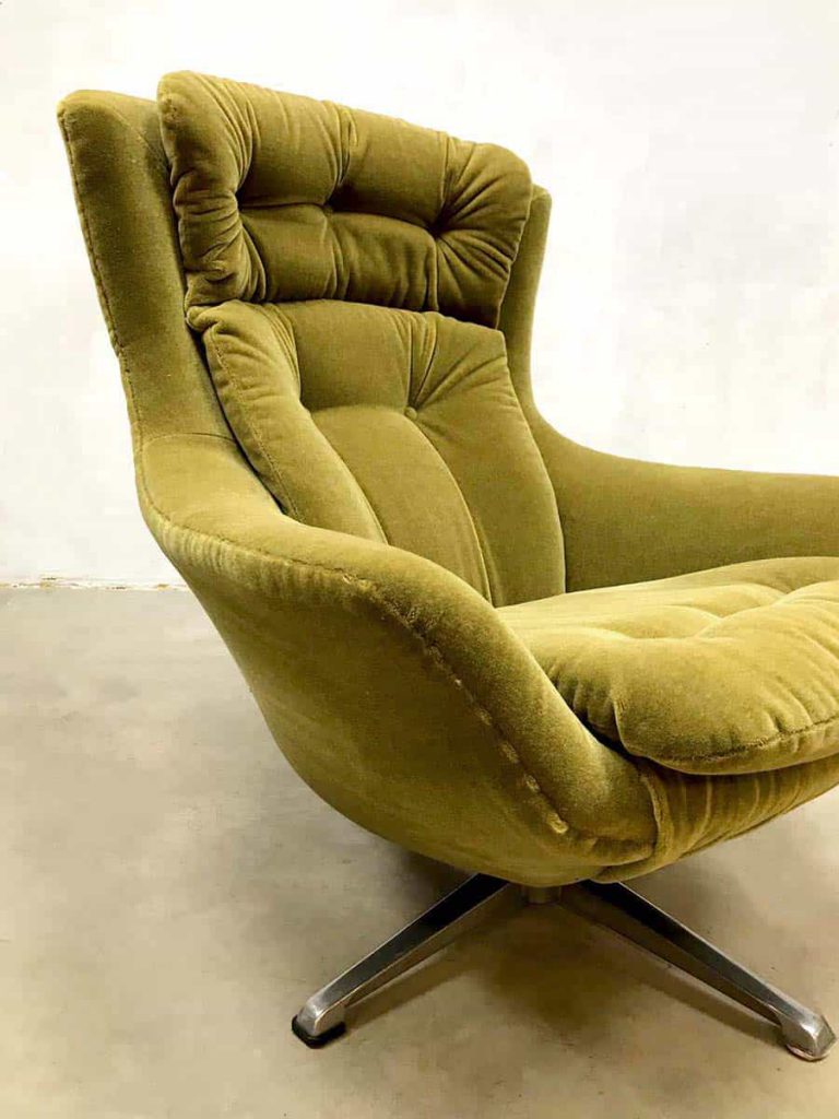 Vintage retro egg chair swivel wingback chair draaifauteuil kiwi green