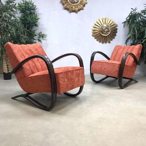 Art deco armchair lounge chair vintage fauteuil Jindrich Halabala bentwood