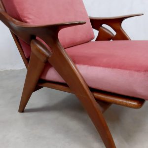 midcentury design pink velvet De ster Gelderland fauteuil lounge fauteuil easy chair