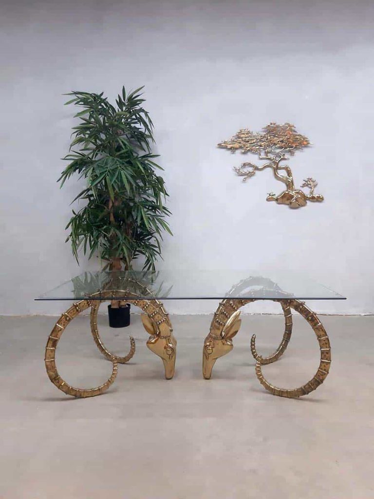 Midcentury design brass Ibex / Rams head coffee table salontafel