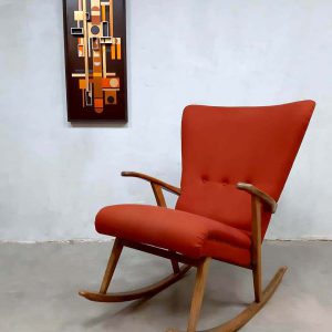 vintage Swedish design wingback oorfauteuil rocking chair schommelstoel