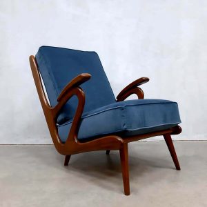 vintage dutch design armchairs blue velvet