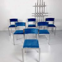 vintage Italian design seventies chrome blue chairs eetkamerstoelen Cidue