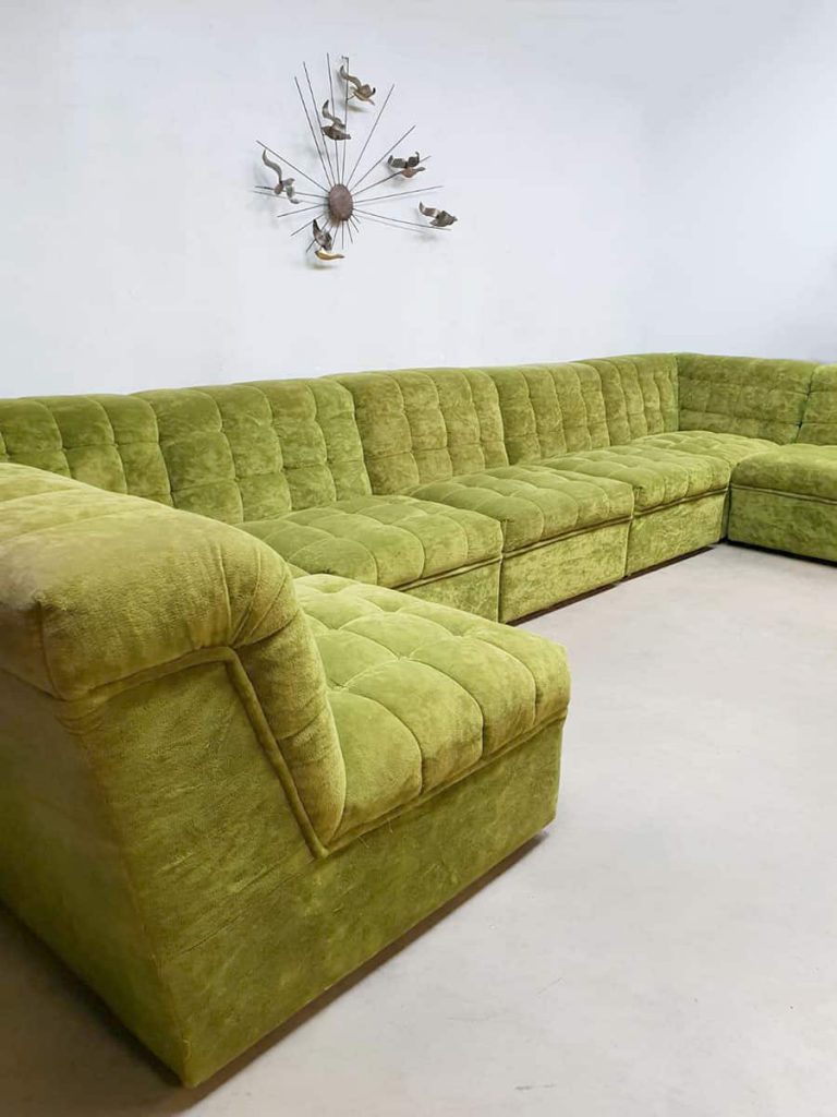 Vintage modular velvet sofa seating element bank 'lime green'