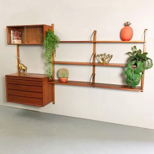 wall unit wandsysteem teak hout jaren 50 60 fifties sixties design Cadovius cabinet