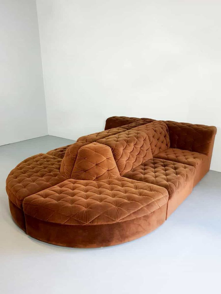 Vintage modular velvet sofa seating element bank 'chocolate brown' XXL