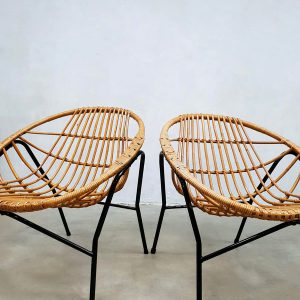 vintage Dutch design rotan set stoelen Rohe Noordwolde rotan stoelen