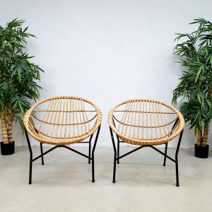 midcentury Dutch design rattan chairs rotan stoelen Rohe Noordwolde TRIO