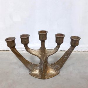 Brutalist vintage solid candle holder brass kandelaar Gilde Handwerk