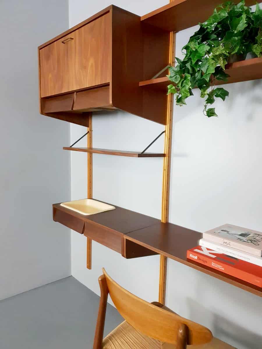 Proberen fiets betrouwbaarheid vintage bureau desk modular wall unit cabinet teak wood | Bestwelhip