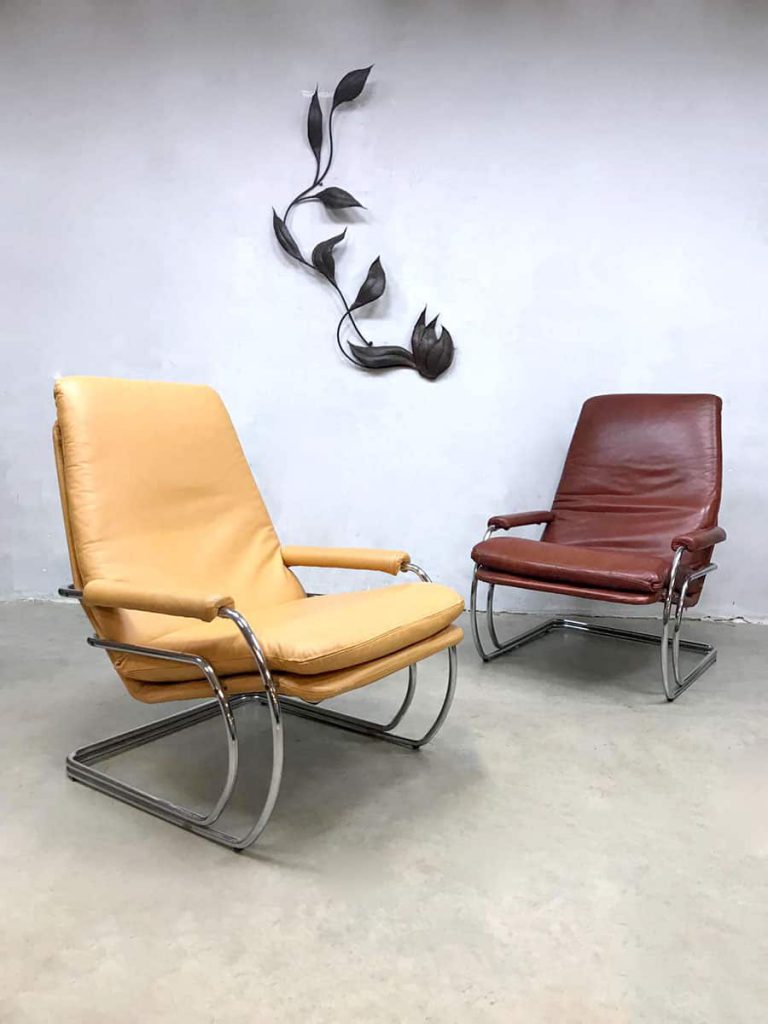 Vintage Dutch tube armchairs lounge fauteuils Jan de Bouvrie Gelderland
