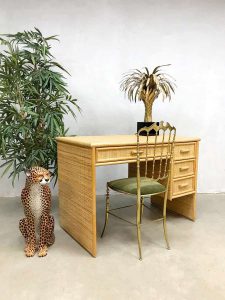 Vintage bamboo rattan desk hollywood regency riet rotan bamboe bureau