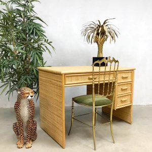 Vintage bamboo rattan desk hollywood regency riet rotan bamboe bureau
