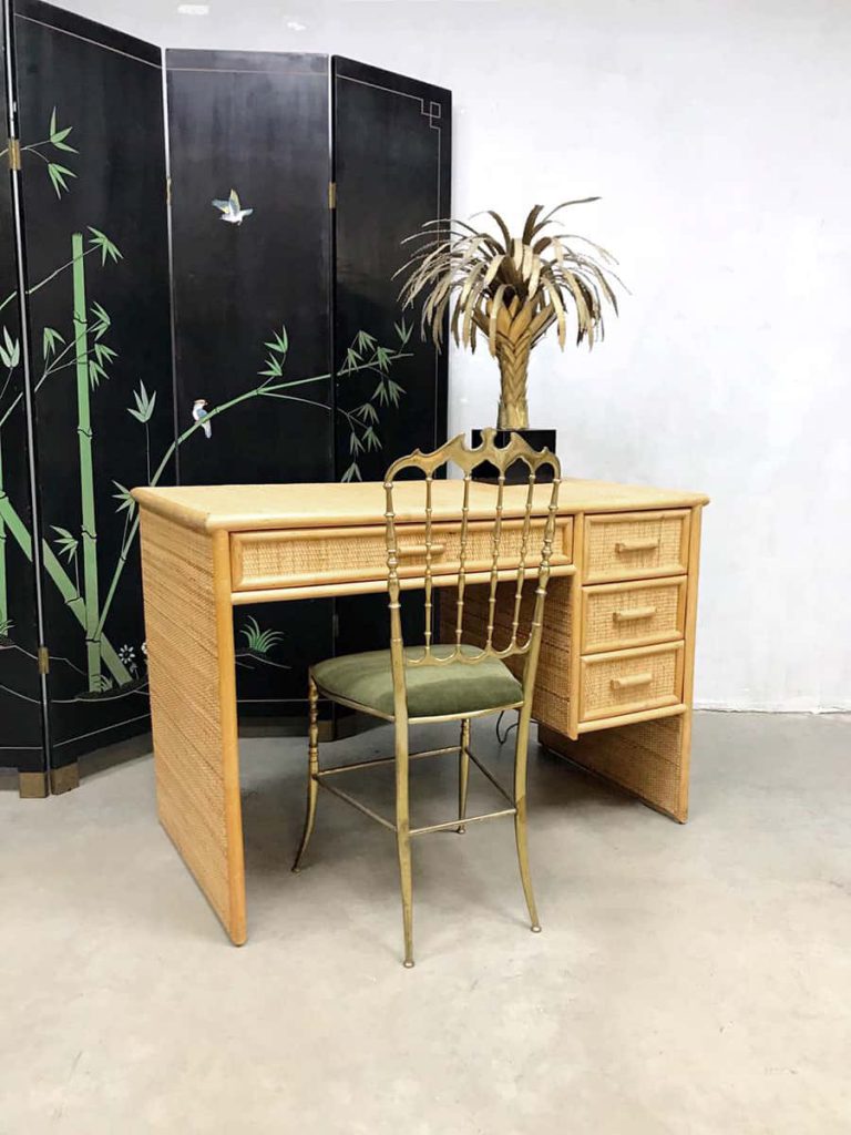 Bureau desk bamboo bamboe rattan rotan vintage design