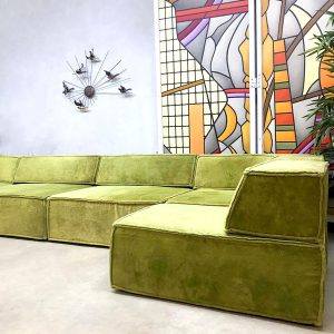 vintage German design sofa lime green velvet modular sofa bank