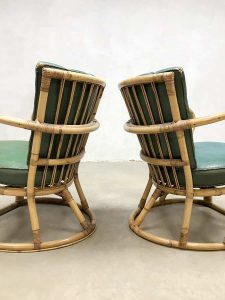 vintage bohemian rattan set lounge fauteuils bamboo rotan stoelen
