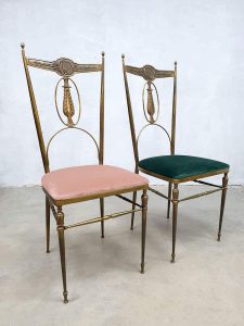 Dining chairs set Hollywood regency brass vintage Italian design eetkamerstoelen Italiaans