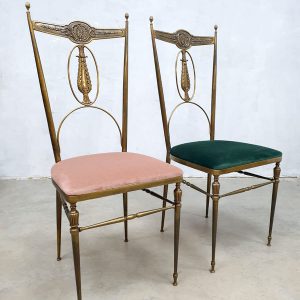 Dining chairs set Hollywood regency brass vintage Italian design eetkamerstoelen Italiaans
