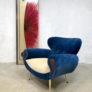 vintage Italian design arm chair lounge fauteuil blue velvet