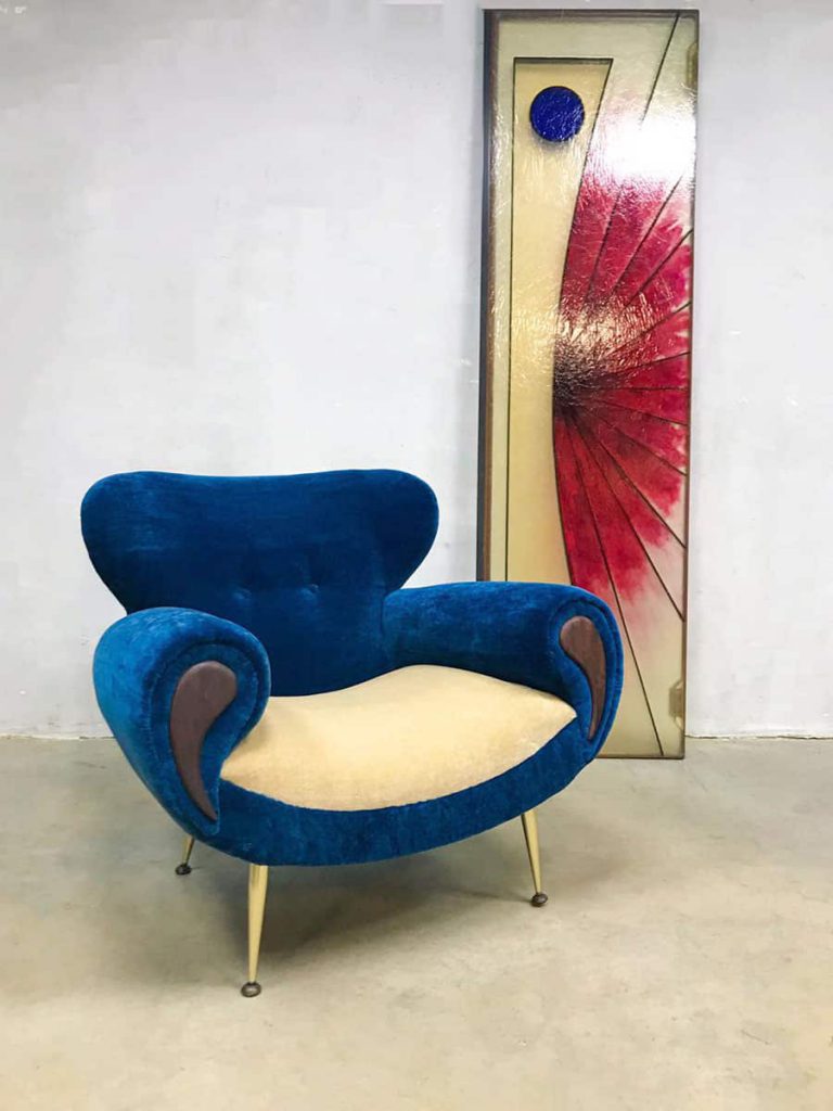 Midcentury Italian design armchair lounge fauteuil 'Bulky Blue'