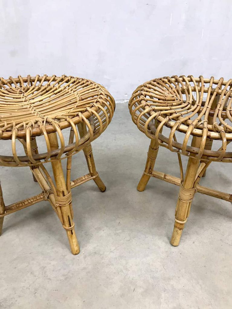 Vintage rattan ottoman hocker Bestwelhip