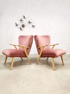 vintage lounge fauteuils wingback chair pink velvet