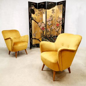 Vintage design armchairs fifties sixties cocktail chairs lounge chair velvet gold