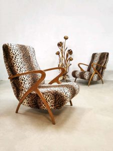 Vintage Danish design lounge chairs print arm chairs Tiger cheetah