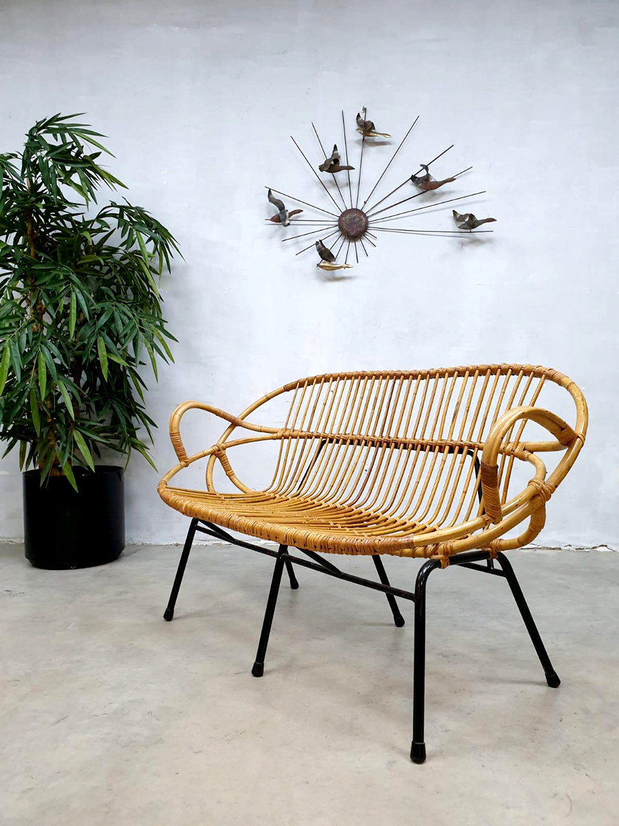 Junior kleur Kwade trouw Vintage design rattan wicker sofa bench rotan bank Rohe Noordwolde