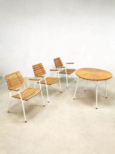 Outdoor garden diningset Midcentury Daneline design Deens teak tafel table chairs stoelen