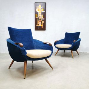 Vintage Danish design armchairs velvet lounge fauteuils