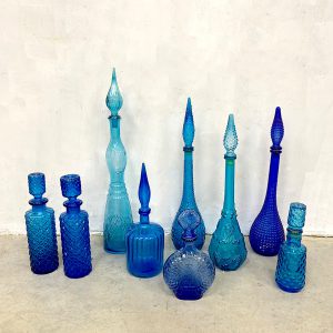 vintage Italiaans glas flessen karaf genie bottles blue